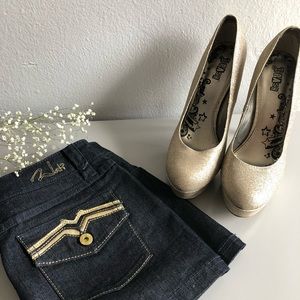 Mini Skirt + Gold Heels